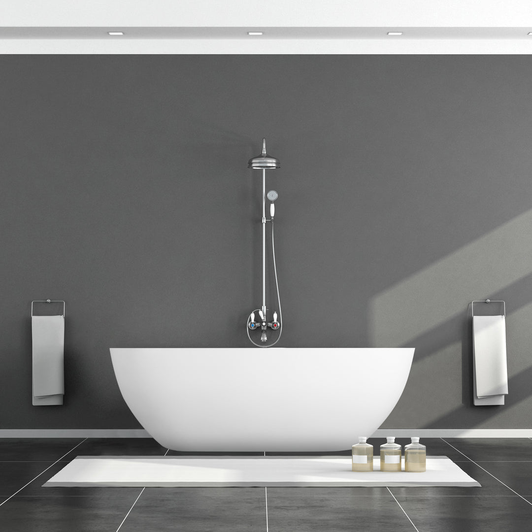 Ryder 59" x 30" Solid Surface Soaking Bathtub in Matte White with Matte White Drain and Integrated Overflow