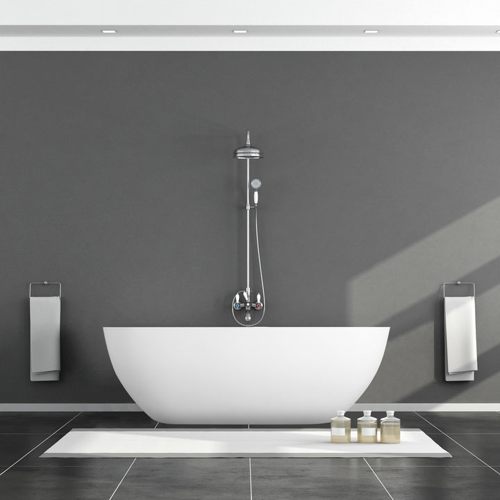 Ryder 59" x 30" Solid Surface Soaking Bathtub in Matte White with Matte White Drain and Integrated Overflow