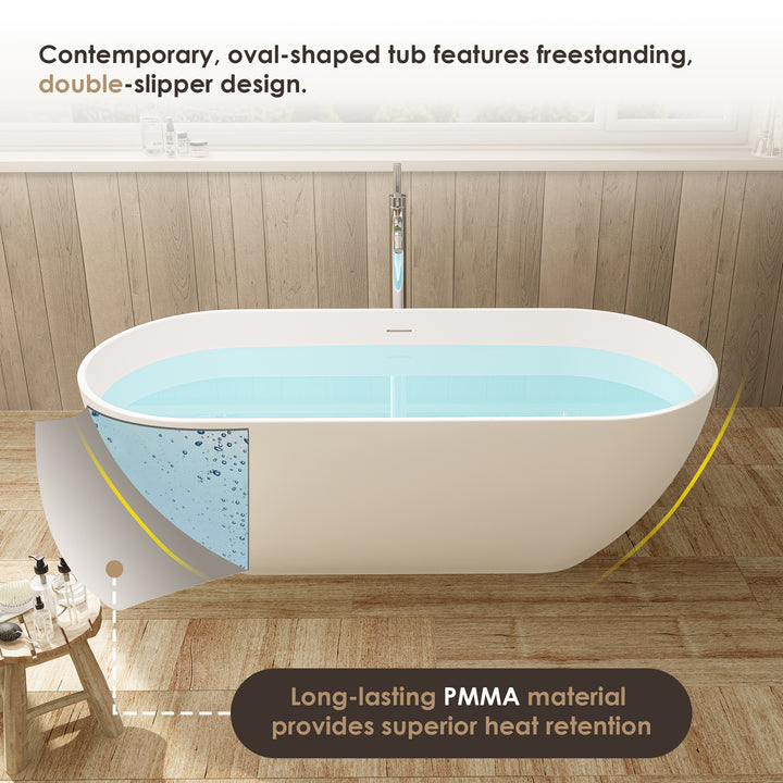 Ryder 59" x 30" Solid Surface Soaking Bathtub in Matte White with Matte White Drain and Integrated Overflow