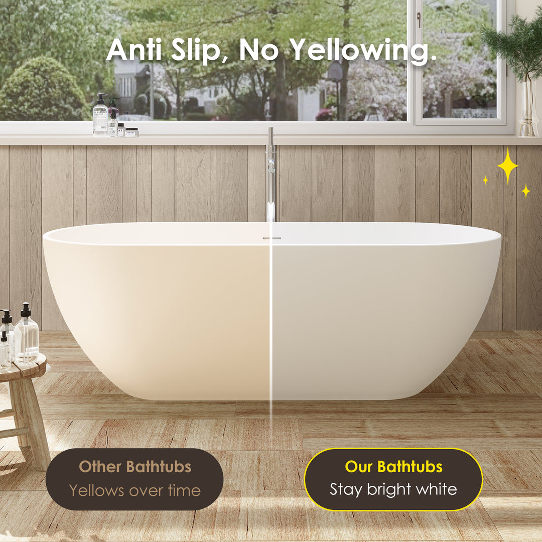 Ryder 59" x 30" Solid Surface Soaking Bathtub in Matte White with Matte White Drain and Integrated Overflow