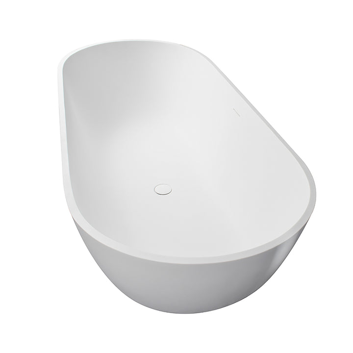 Ryder 59" x 30" Solid Surface Soaking Bathtub in Matte White with Matte White Drain and Integrated Overflow
