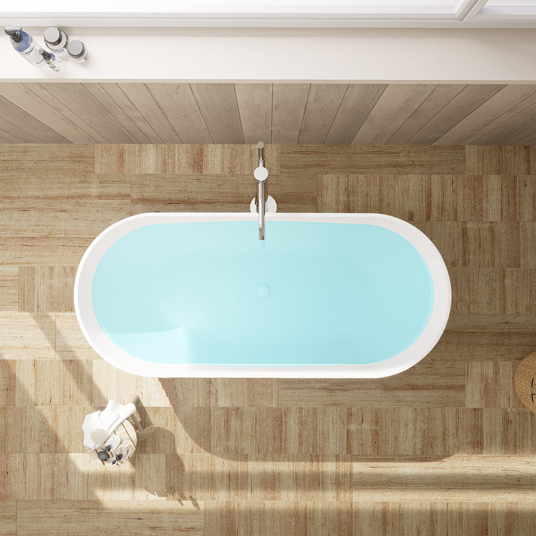 Ryder 59" x 30" Solid Surface Soaking Bathtub in Matte White with Matte White Drain and Integrated Overflow