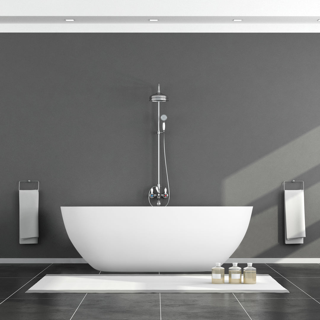 Ryder 69" x 30" Solid Surface Soaking Bathtub in Matte White with Matte White Drain and Integrated Overflow