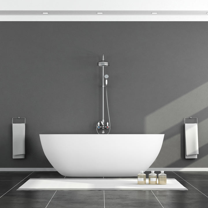 Ryder 69" x 30" Solid Surface Soaking Bathtub in Matte White with Matte White Drain and Integrated Overflow