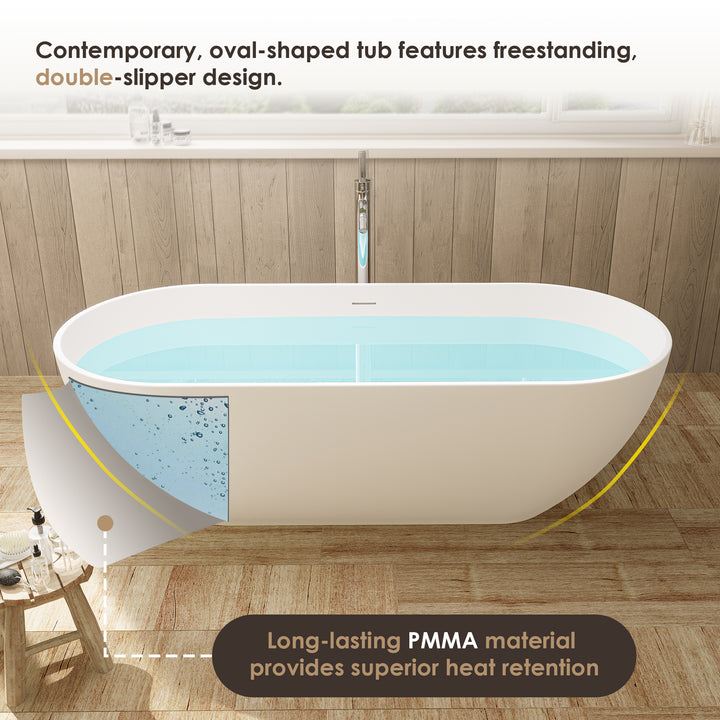 Ryder 69" x 30" Solid Surface Soaking Bathtub in Matte White with Matte White Drain and Integrated Overflow