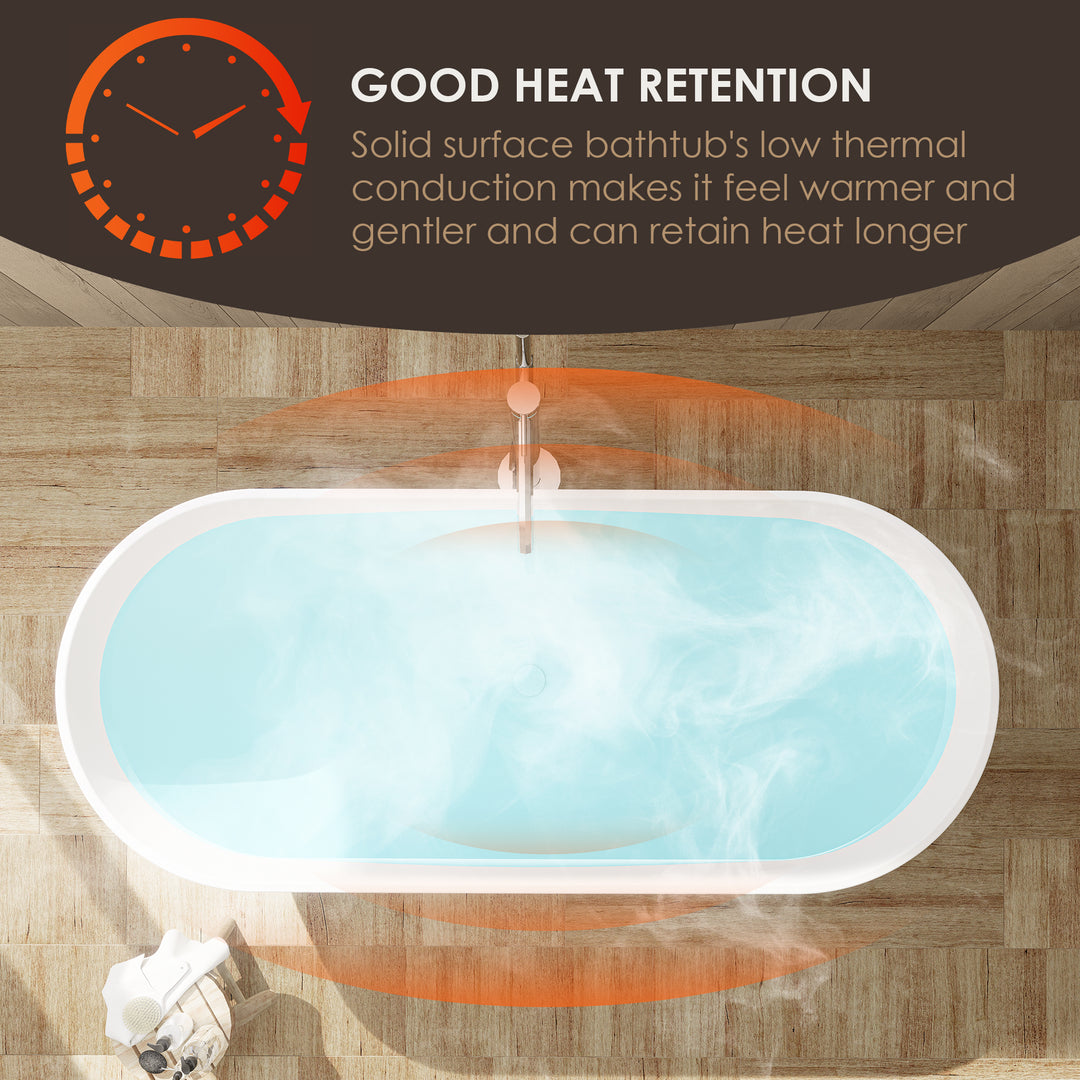 Ryder 69" x 30" Solid Surface Soaking Bathtub in Matte White with Matte White Drain and Integrated Overflow