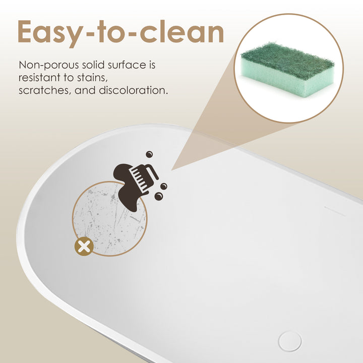 Ryder 69" x 30" Solid Surface Soaking Bathtub in Matte White with Matte White Drain and Integrated Overflow