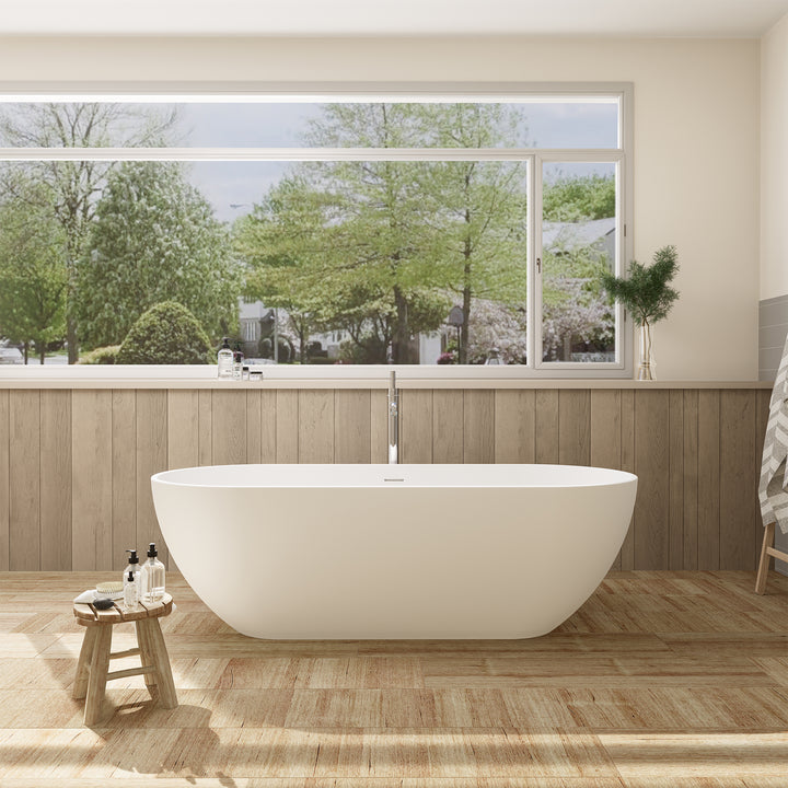 Ryder 69" x 30" Solid Surface Soaking Bathtub in Matte White with Matte White Drain and Integrated Overflow