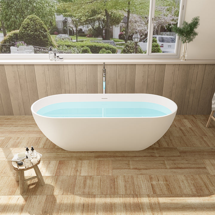 Ryder 69" x 30" Solid Surface Soaking Bathtub in Matte White with Matte White Drain and Integrated Overflow