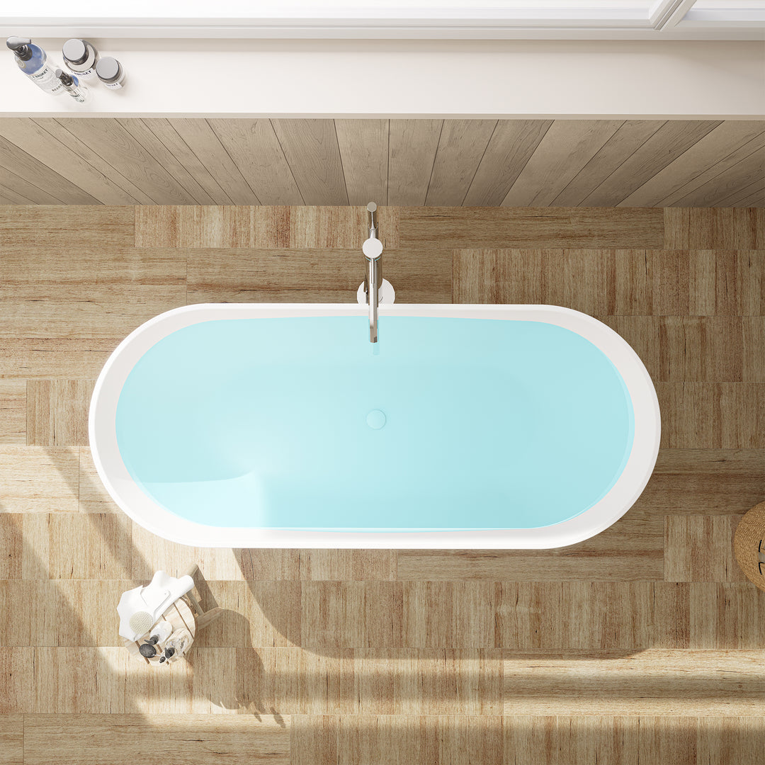 Ryder 69" x 30" Solid Surface Soaking Bathtub in Matte White with Matte White Drain and Integrated Overflow