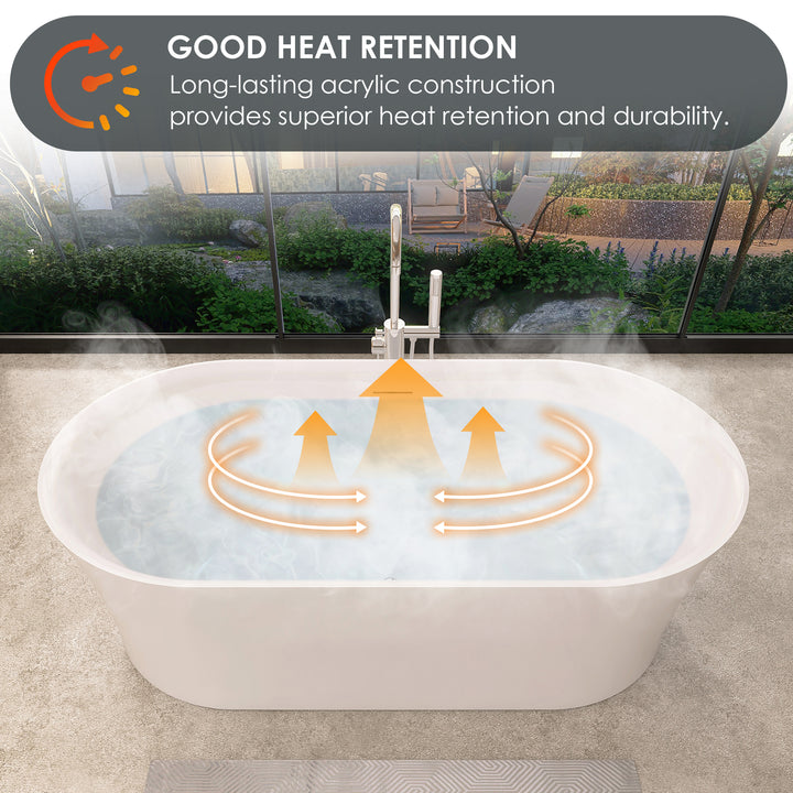 Royce 67" x 32" Flatbottom Freestanding Acrylic Soaking Bathtub in Glossy White with Drain and Integrated Overflow