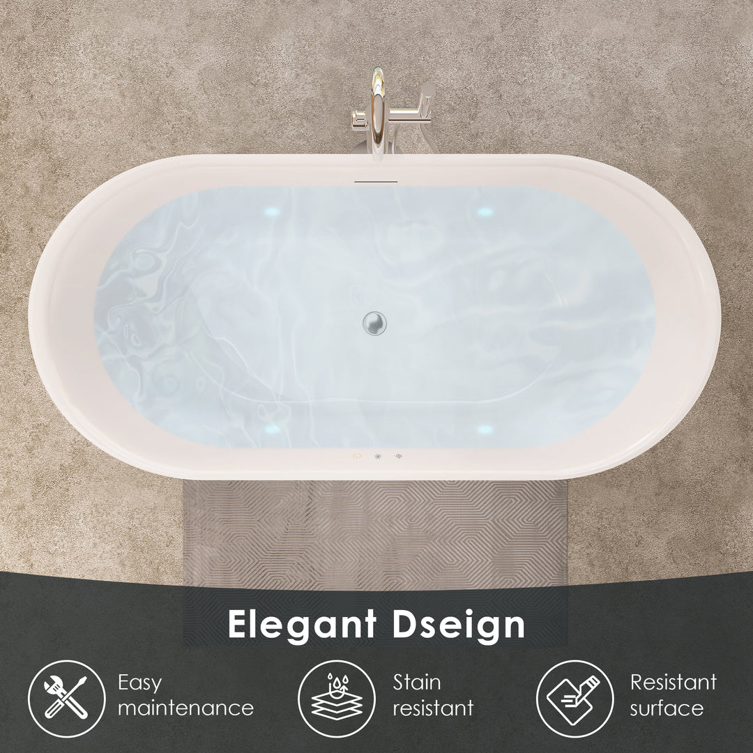 Royce 67" x 32" Flatbottom Freestanding Acrylic Soaking Bathtub in Glossy White with Drain and Integrated Overflow