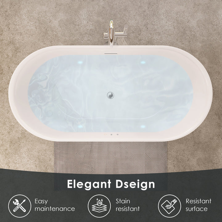 Royce 67" x 32" Flatbottom Freestanding Acrylic Soaking Bathtub in Glossy White with Drain and Integrated Overflow