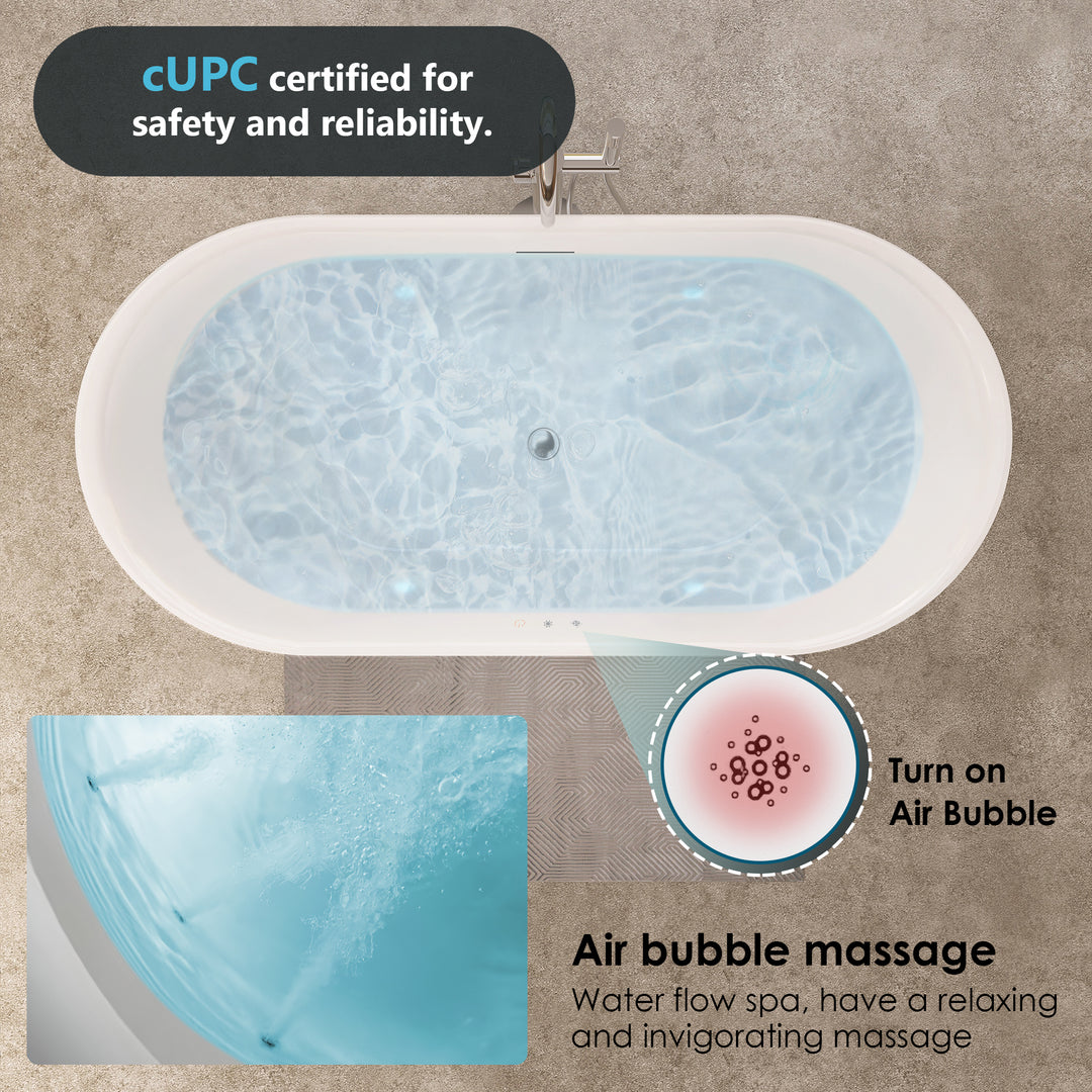 Royce 67" x 32" Flatbottom Freestanding Acrylic Soaking Bathtub in Glossy White with Drain and Integrated Overflow