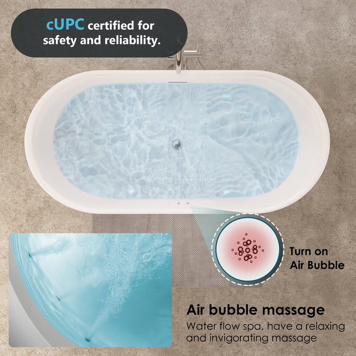 Royce 67" x 32" Flatbottom Freestanding Acrylic Soaking Bathtub in Glossy White with Drain and Integrated Overflow