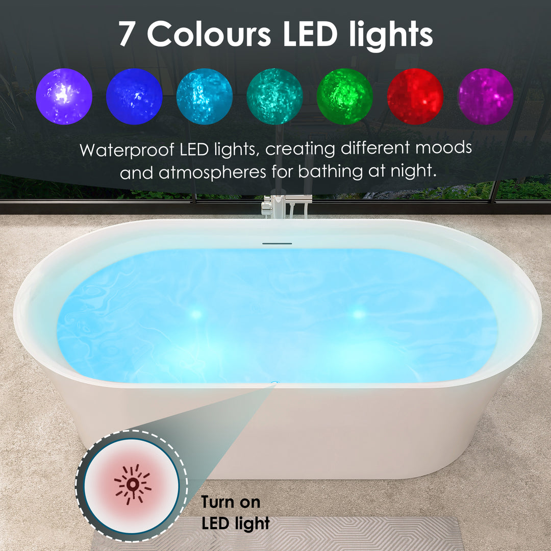 Royce 67" x 32" Flatbottom Freestanding Acrylic Soaking Bathtub in Glossy White with Drain and Integrated Overflow