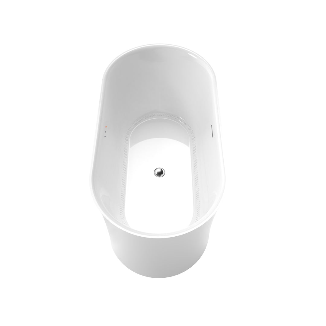 Royce 67" x 32" Flatbottom Freestanding Acrylic Soaking Bathtub in Glossy White with Drain and Integrated Overflow