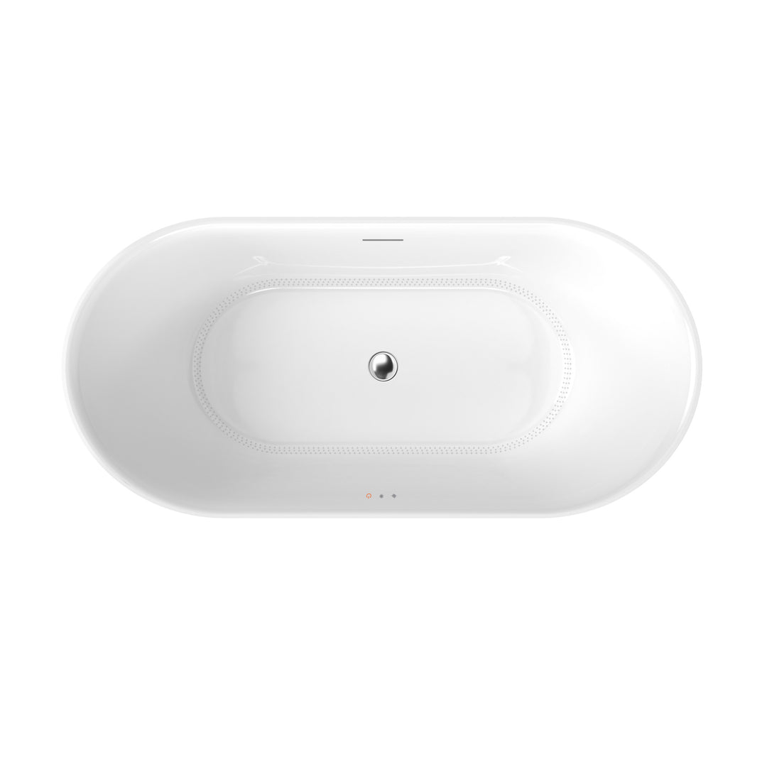 Royce 67" x 32" Flatbottom Freestanding Acrylic Soaking Bathtub in Glossy White with Drain and Integrated Overflow