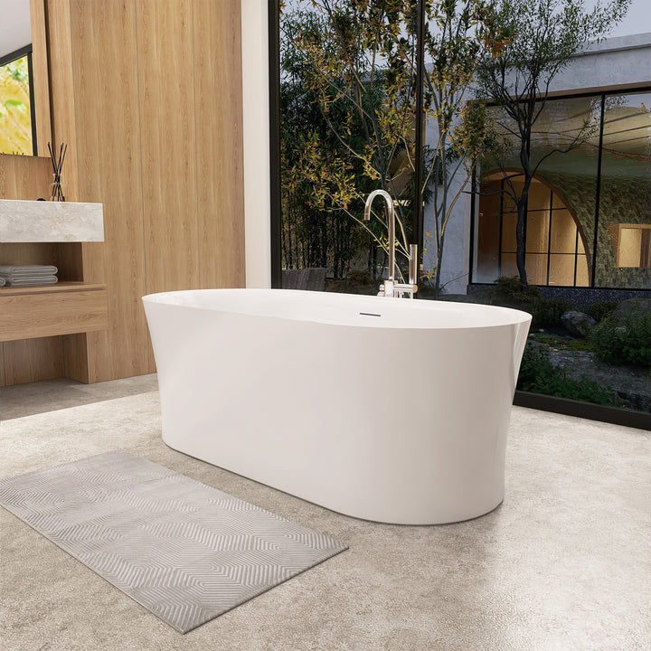 Royce 67" x 32" Flatbottom Freestanding Acrylic Soaking Bathtub in Glossy White with Drain and Integrated Overflow