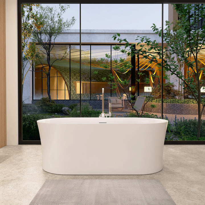 Royce 67" x 32" Flatbottom Freestanding Acrylic Soaking Bathtub in Glossy White with Drain and Integrated Overflow