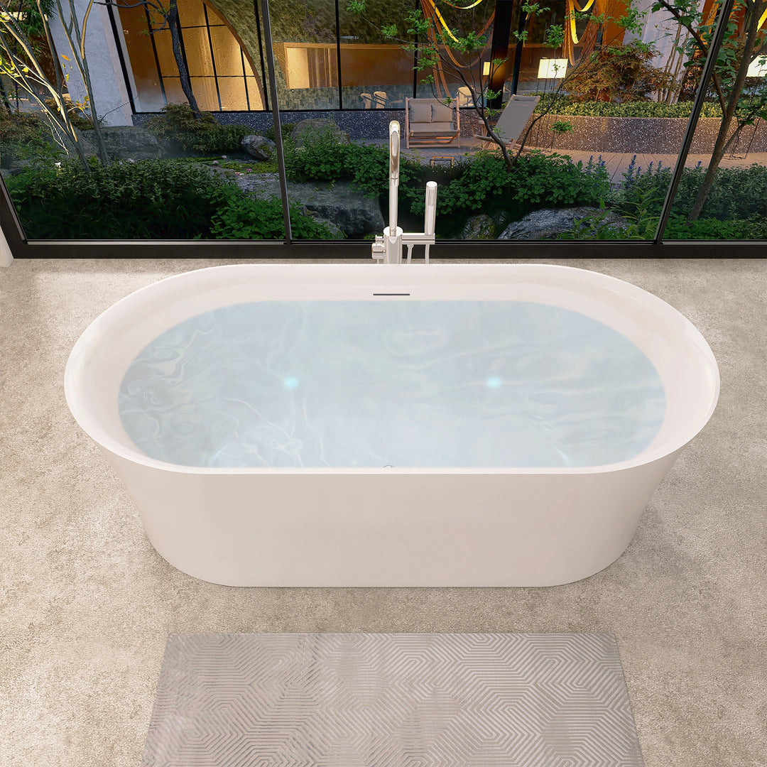 Royce 67" x 32" Flatbottom Freestanding Acrylic Soaking Bathtub in Glossy White with Drain and Integrated Overflow