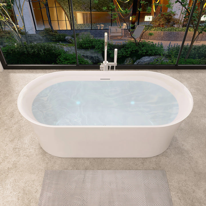 Royce 67" x 32" Flatbottom Freestanding Acrylic Soaking Bathtub in Glossy White with Drain and Integrated Overflow