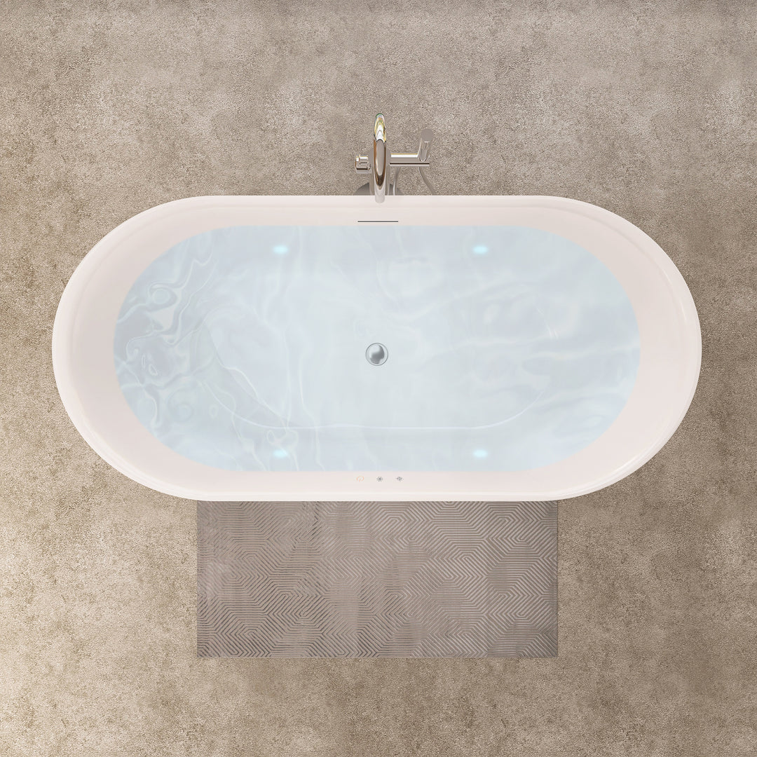 Royce 67" x 32" Flatbottom Freestanding Acrylic Soaking Bathtub in Glossy White with Drain and Integrated Overflow