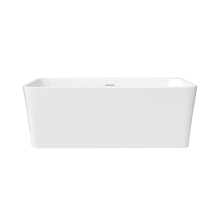 Lilac 67" x 32" Flatbottom Freestanding Acrylic Soaking Bathtub in Glossy White with Drain and Integrated Overflow