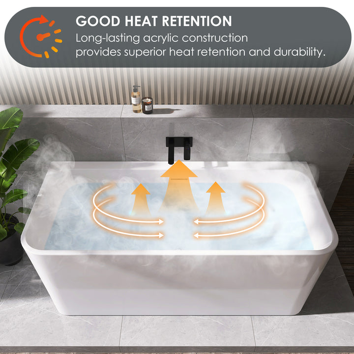 Lilac 67" x 32" Flatbottom Freestanding Acrylic Soaking Bathtub in Glossy White with Drain and Integrated Overflow