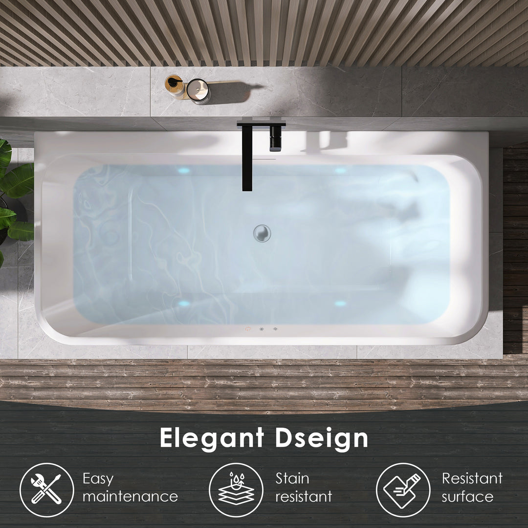 Lilac 67" x 32" Flatbottom Freestanding Acrylic Soaking Bathtub in Glossy White with Drain and Integrated Overflow