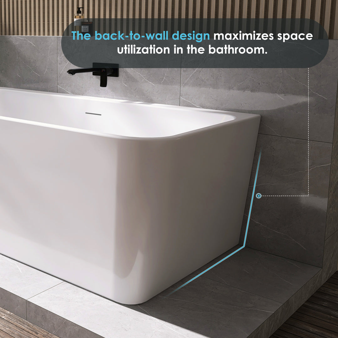 Lilac 67" x 32" Flatbottom Freestanding Acrylic Soaking Bathtub in Glossy White with Drain and Integrated Overflow