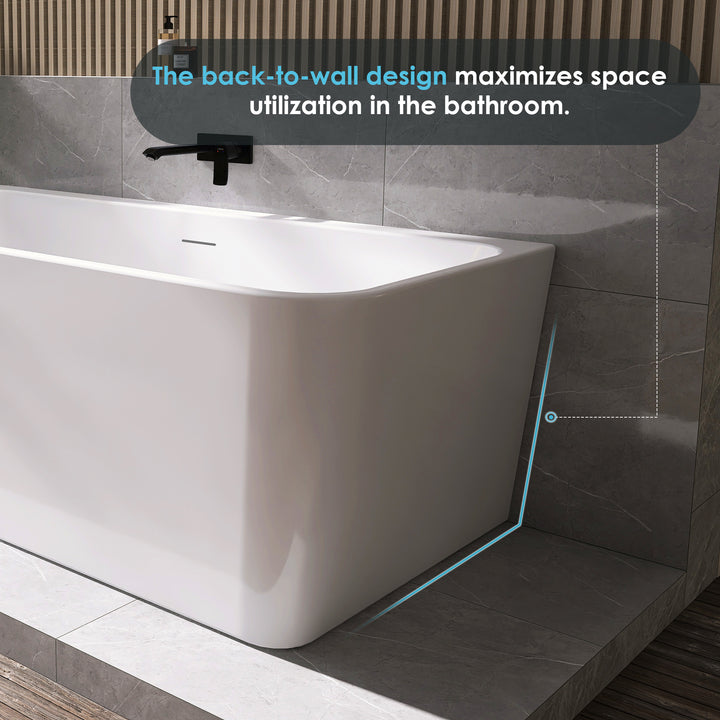 Lilac 67" x 32" Flatbottom Freestanding Acrylic Soaking Bathtub in Glossy White with Drain and Integrated Overflow