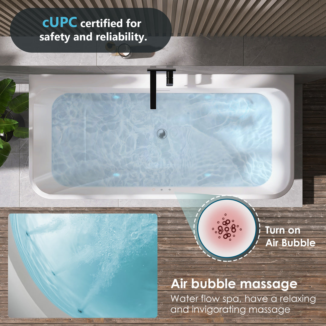 Lilac 67" x 32" Flatbottom Freestanding Acrylic Soaking Bathtub in Glossy White with Drain and Integrated Overflow