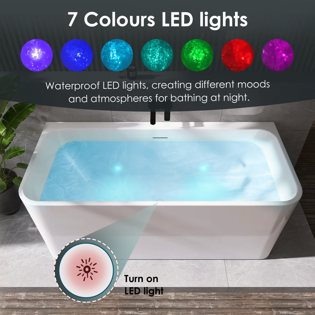 Lilac 67" x 32" Flatbottom Freestanding Acrylic Soaking Bathtub in Glossy White with Drain and Integrated Overflow