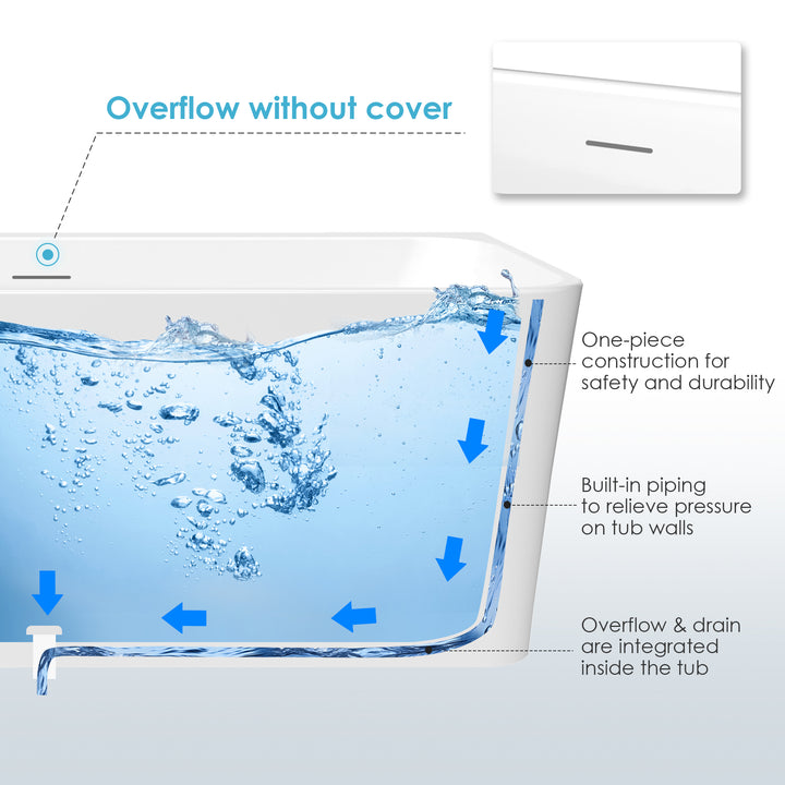 Lilac 67" x 32" Flatbottom Freestanding Acrylic Soaking Bathtub in Glossy White with Drain and Integrated Overflow