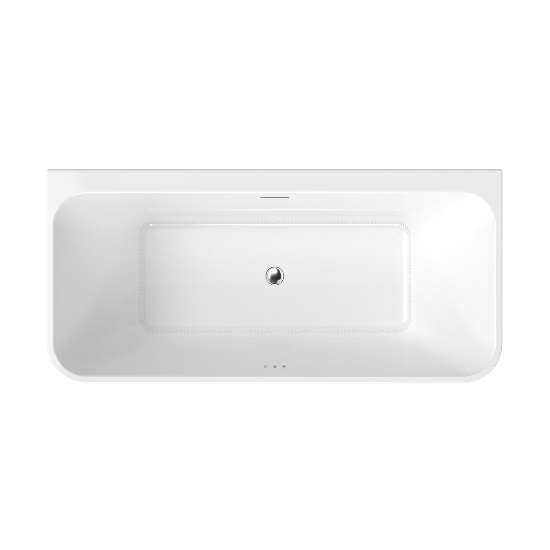 Lilac 67" x 32" Flatbottom Freestanding Acrylic Soaking Bathtub in Glossy White with Drain and Integrated Overflow