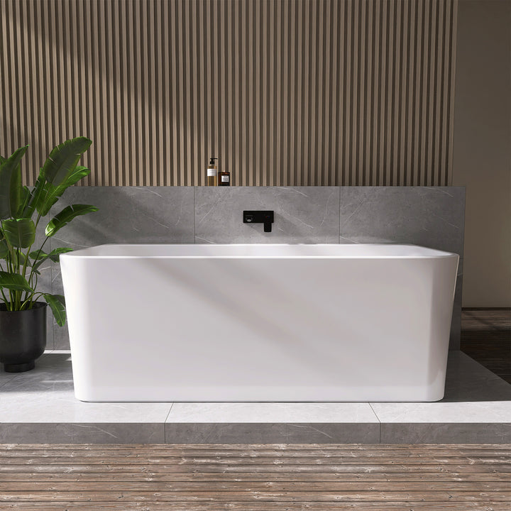 Lilac 67" x 32" Flatbottom Freestanding Acrylic Soaking Bathtub in Glossy White with Drain and Integrated Overflow