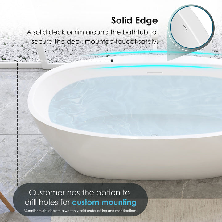 Beyaz 59" x 32" Flatbottom Freestanding Acrylic Soaking Bathtub in Glossy White with Drain and Integrated Overflow