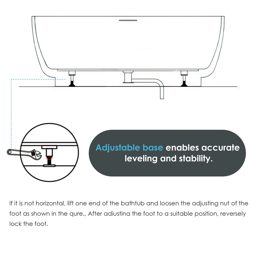 Beyaz 59" x 32" Flatbottom Freestanding Acrylic Soaking Bathtub in Glossy White with Drain and Integrated Overflow