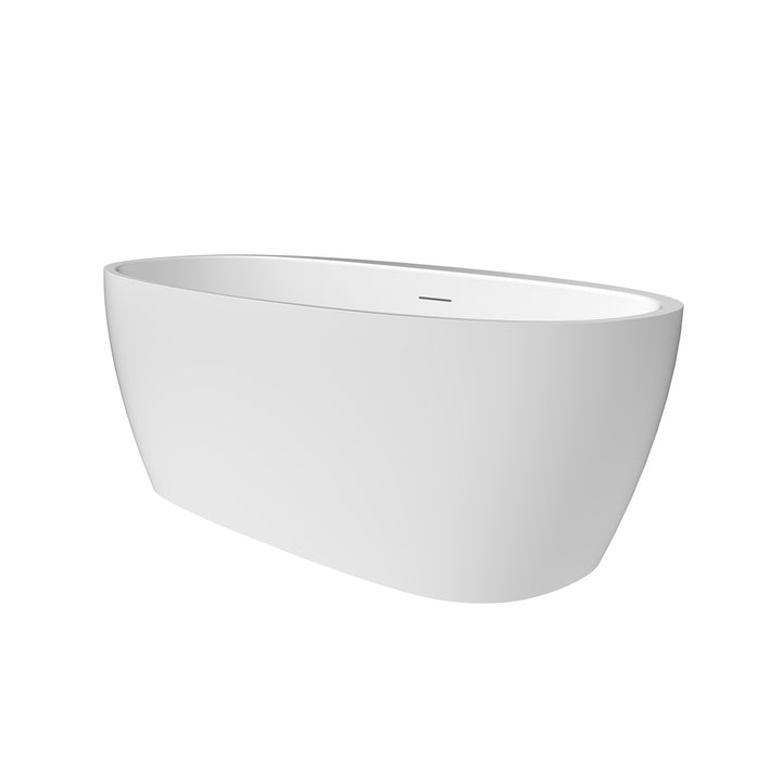 Beyaz 59" x 32" Flatbottom Freestanding Acrylic Soaking Bathtub in Glossy White with Drain and Integrated Overflow