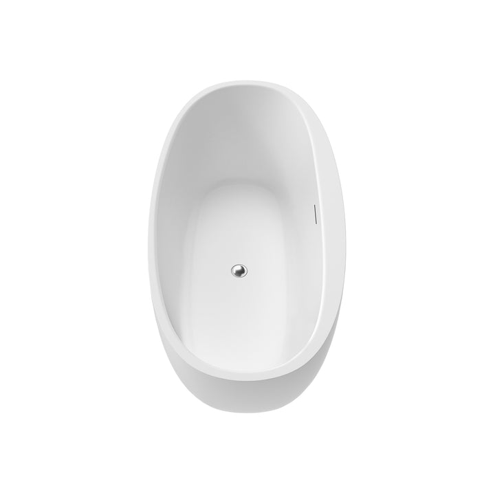 Beyaz 59" x 32" Flatbottom Freestanding Acrylic Soaking Bathtub in Glossy White with Drain and Integrated Overflow