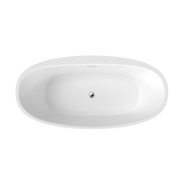 Beyaz 59" x 32" Flatbottom Freestanding Acrylic Soaking Bathtub in Glossy White with Drain and Integrated Overflow