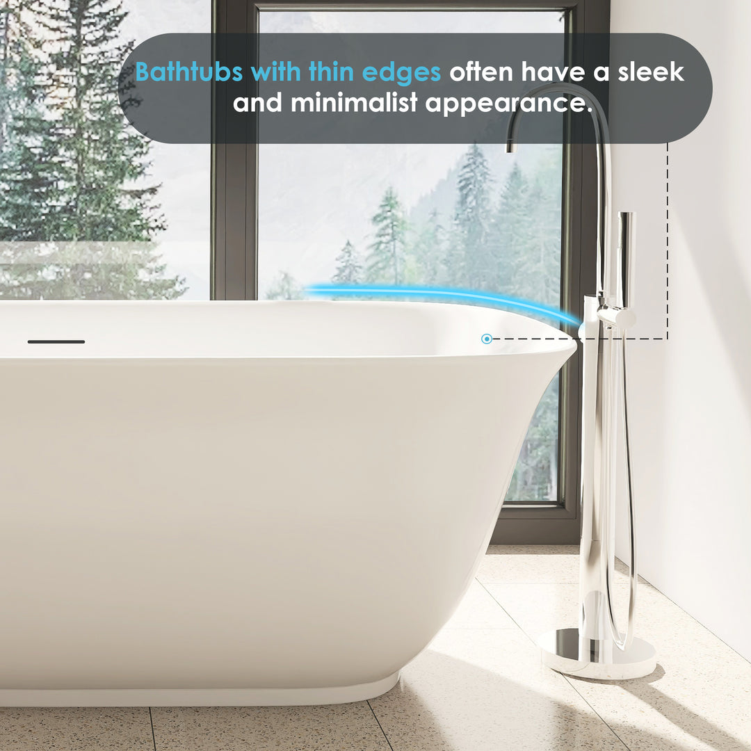 Sarnia 59" x 32" Flatbottom Freestanding Acrylic Soaking Bathtub in Glossy White with Drain and Integrated Overflow