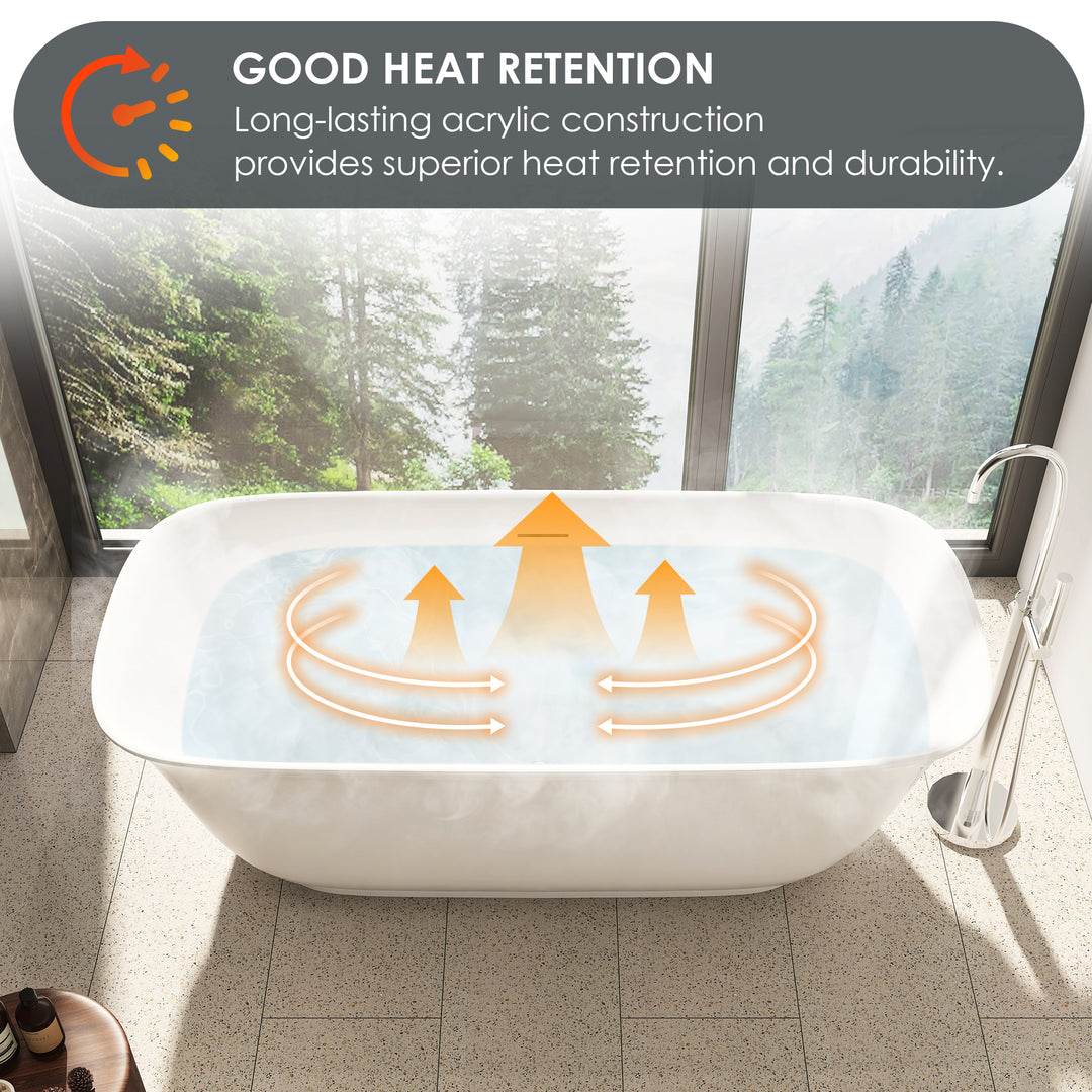 Sarnia 67" x 32" Flatbottom Freestanding Acrylic Soaking Bathtub in Glossy White with Drain and Integrated Overflow
