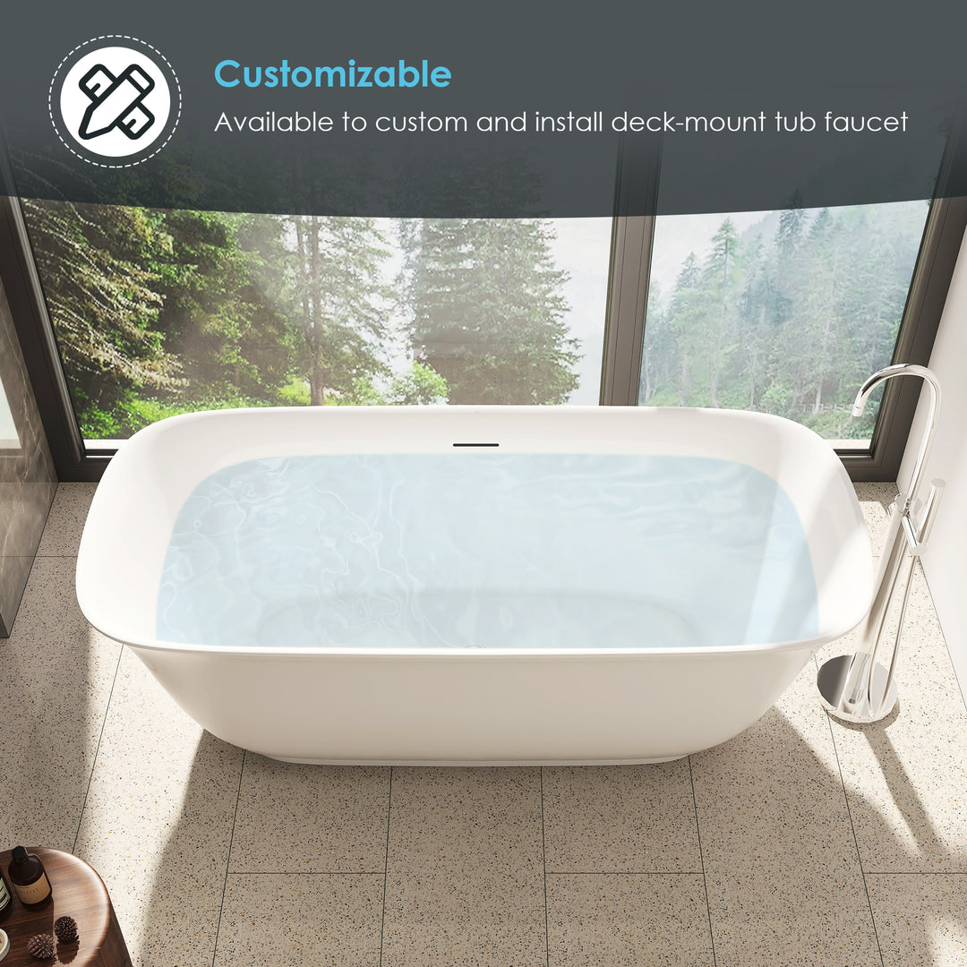 Sarnia 67" x 32" Flatbottom Freestanding Acrylic Soaking Bathtub in Glossy White with Drain and Integrated Overflow