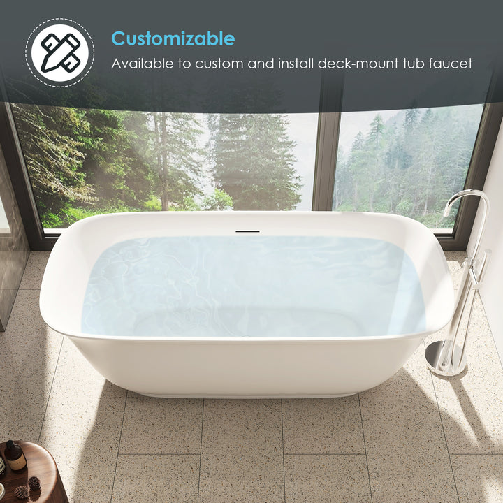 Sarnia 67" x 32" Flatbottom Freestanding Acrylic Soaking Bathtub in Glossy White with Drain and Integrated Overflow