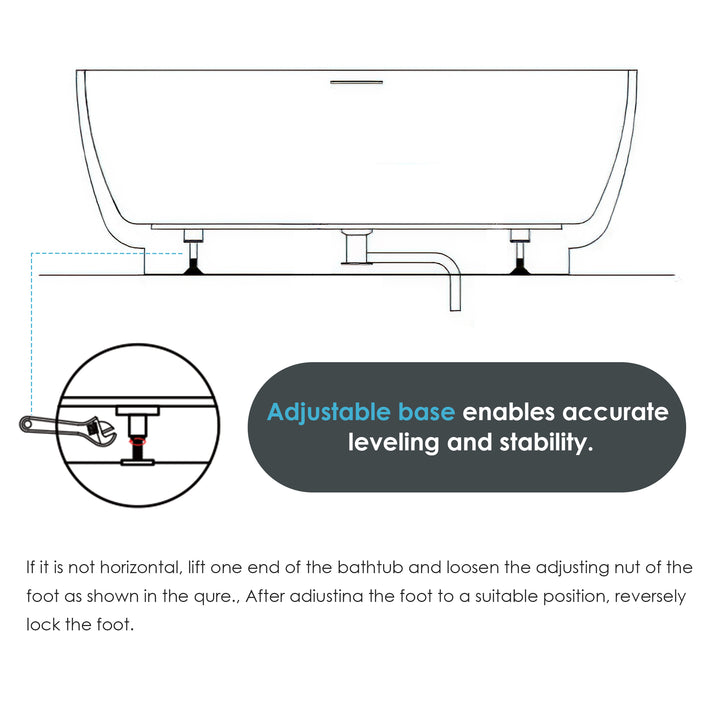 Sarnia 67" x 32" Flatbottom Freestanding Acrylic Soaking Bathtub in Glossy White with Drain and Integrated Overflow