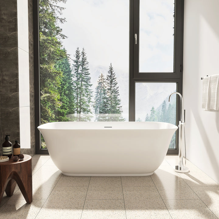 Sarnia 67" x 32" Flatbottom Freestanding Acrylic Soaking Bathtub in Glossy White with Drain and Integrated Overflow