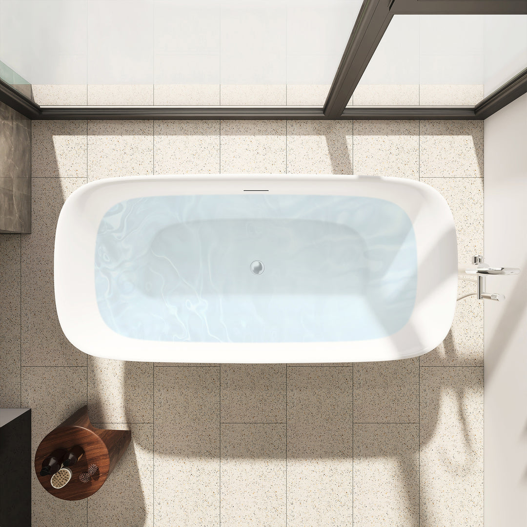 Sarnia 67" x 32" Flatbottom Freestanding Acrylic Soaking Bathtub in Glossy White with Drain and Integrated Overflow