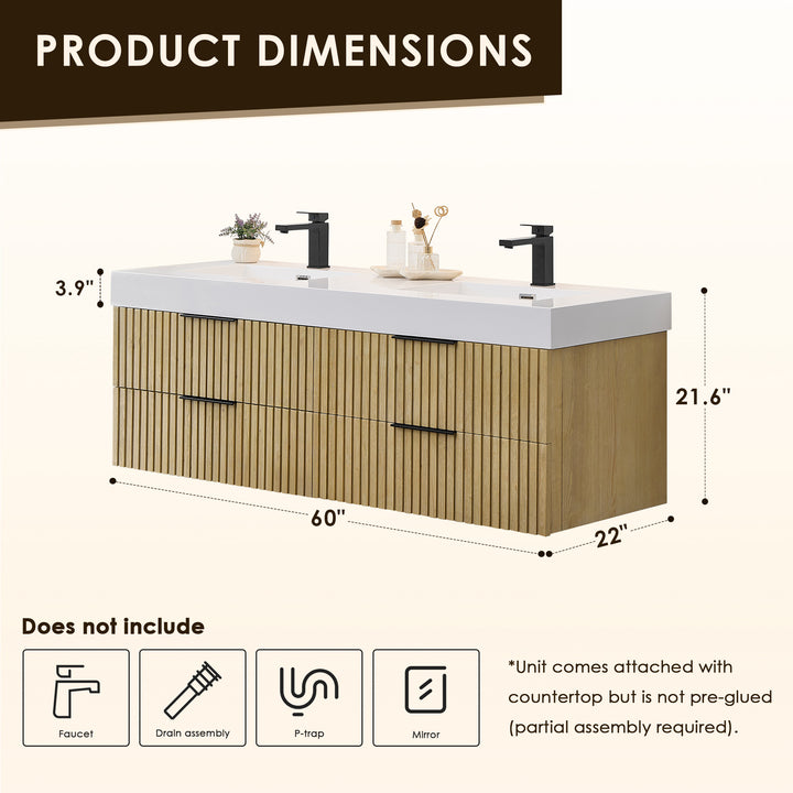 Livia 60" Wall-mounted Double Bathroom Vanity